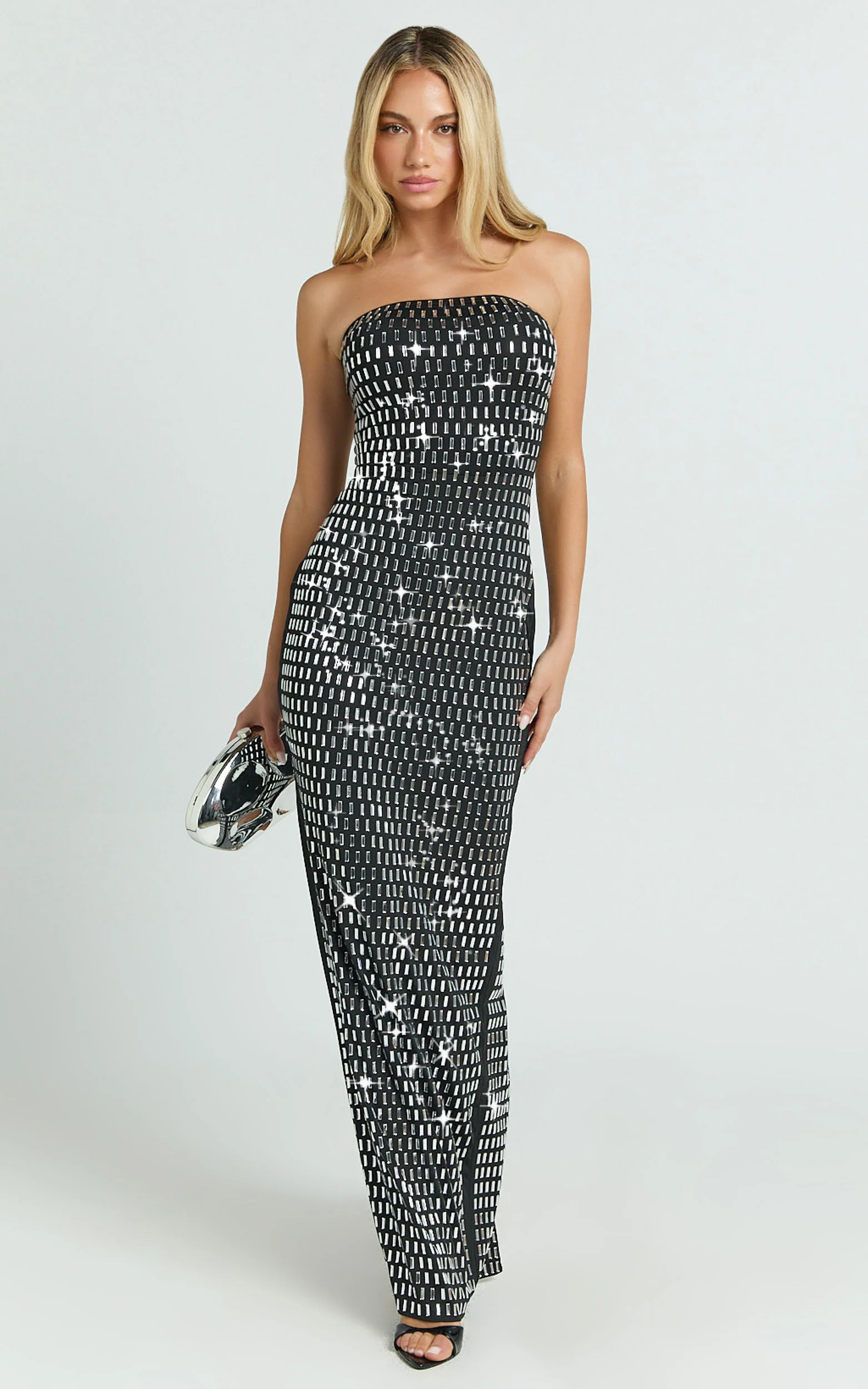 Joyce Maxi Dress - Heat Press Strapless Dress in Black