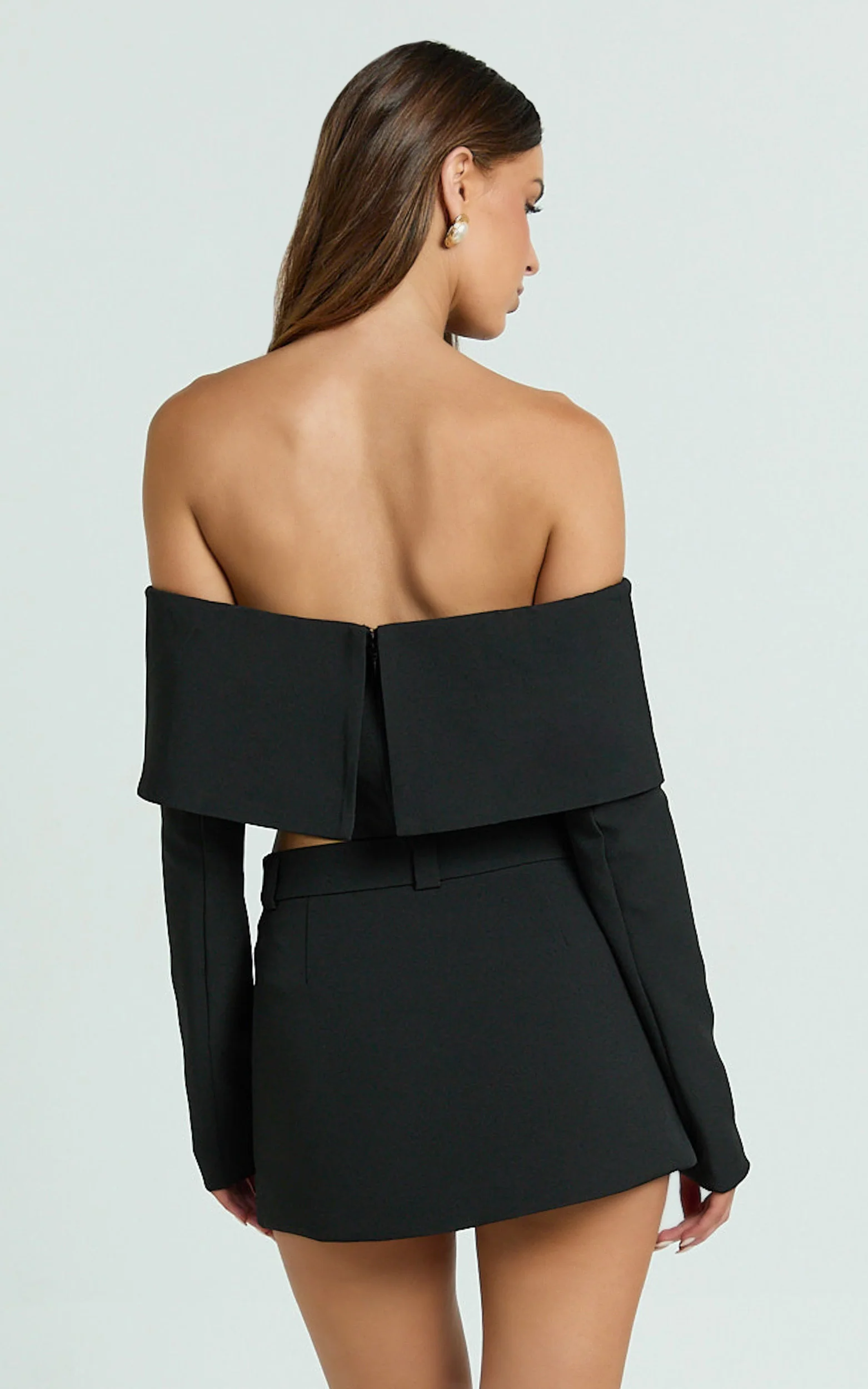 Ursula Top - Long Sleeve Off Shoulder Cropped Top in Black
