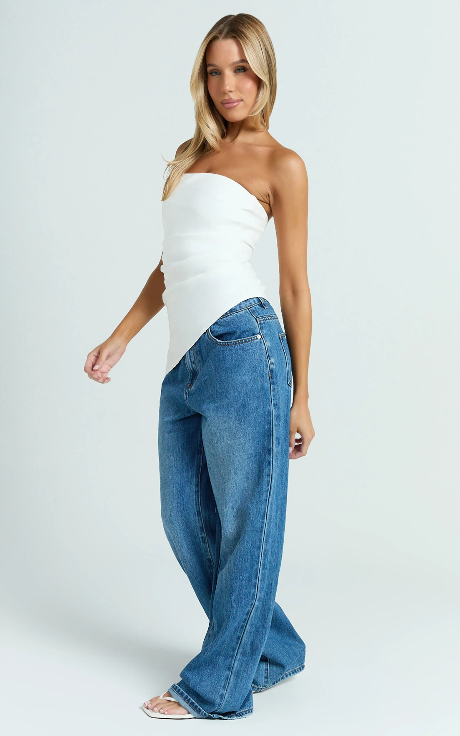 Paula Top - Strapless Asymmetrical Gathered Top in Off White