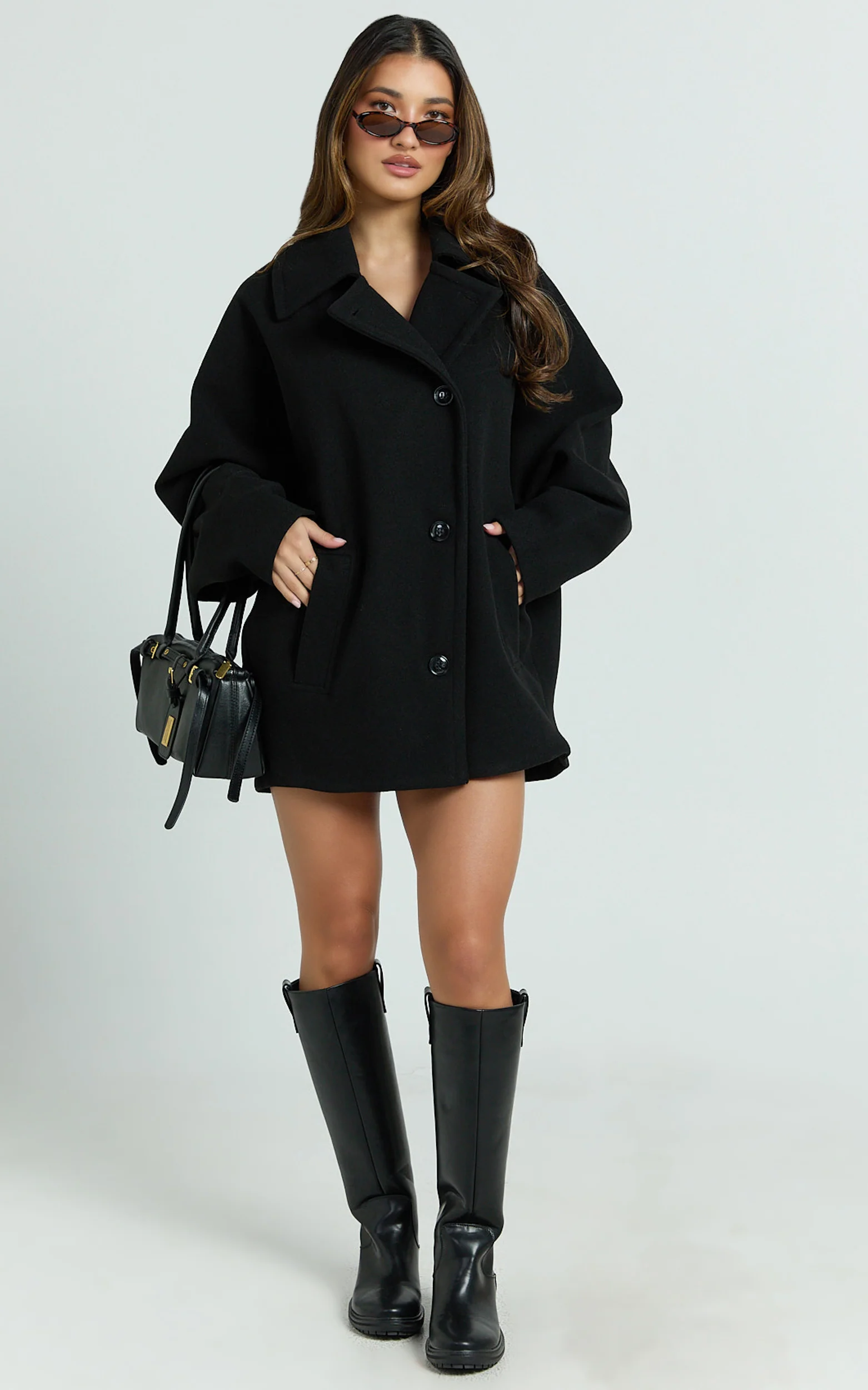 Claudia Coat - Button Front Closure Coat in Black