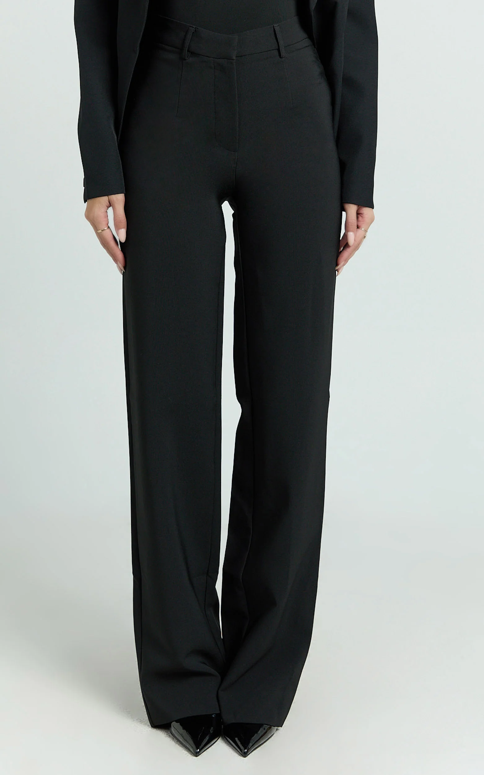 Sally Pants - Mid Waisted Straight Leg Tailored Pants in Black
