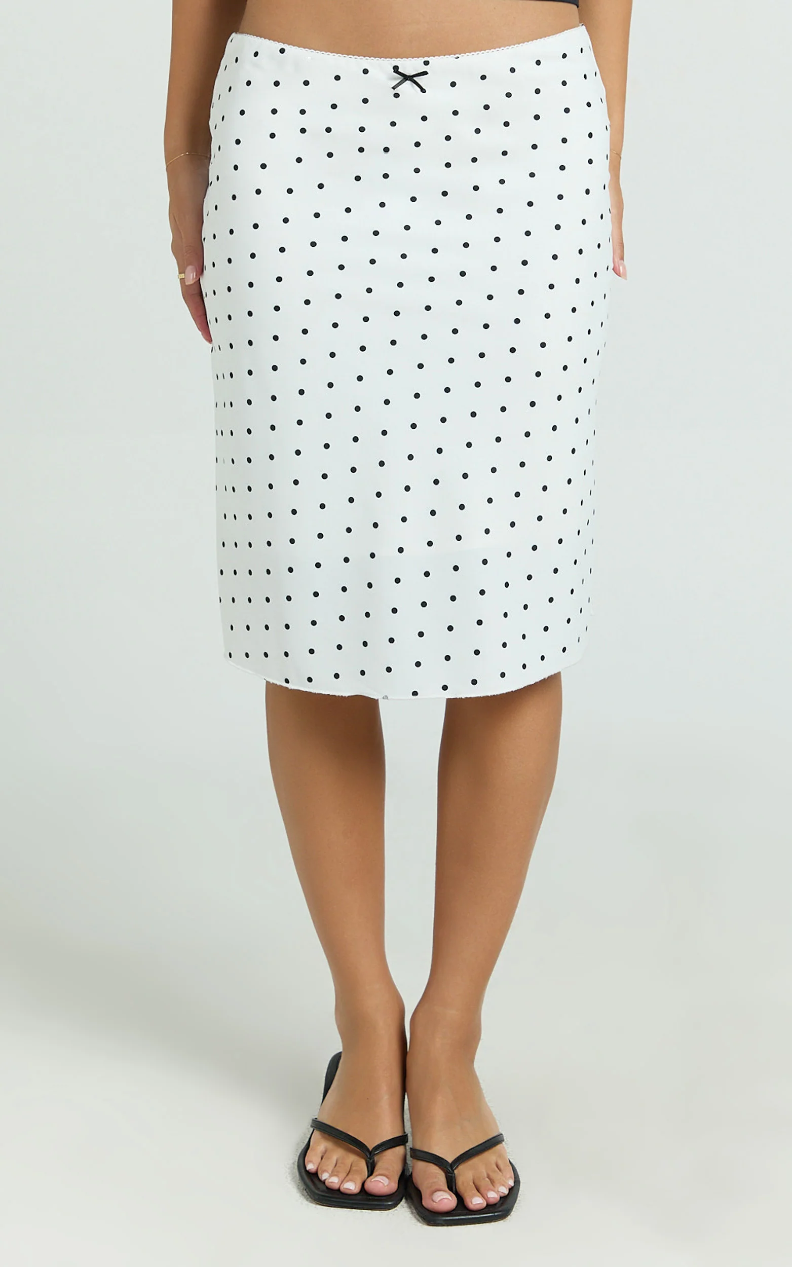 Gina Midi Skirt - Knee Length Slip Skirt in Mono Polka Dot