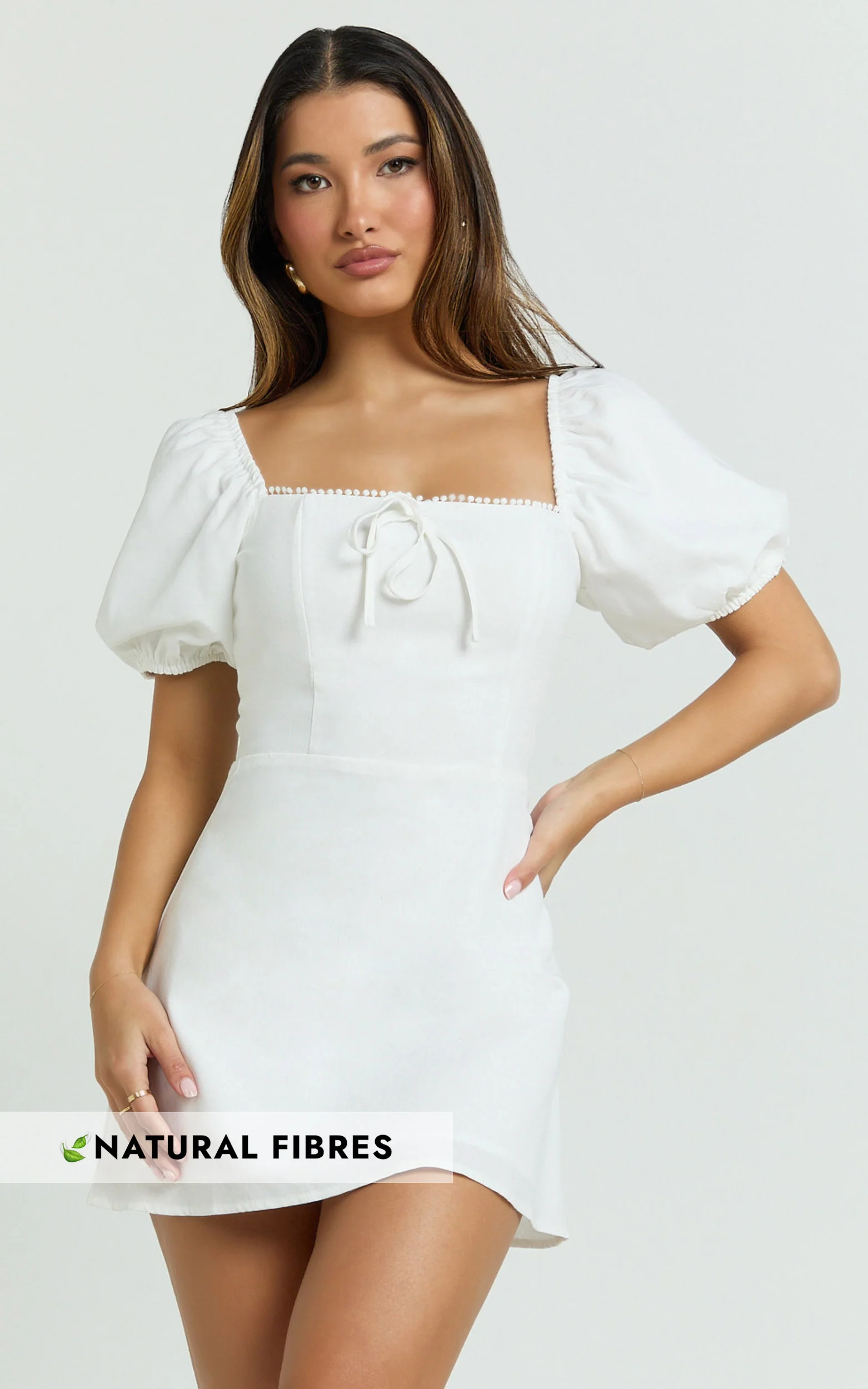 Jules Mini Dress - Puff Sleeve Square Neck Fit And Flare Dress in White
