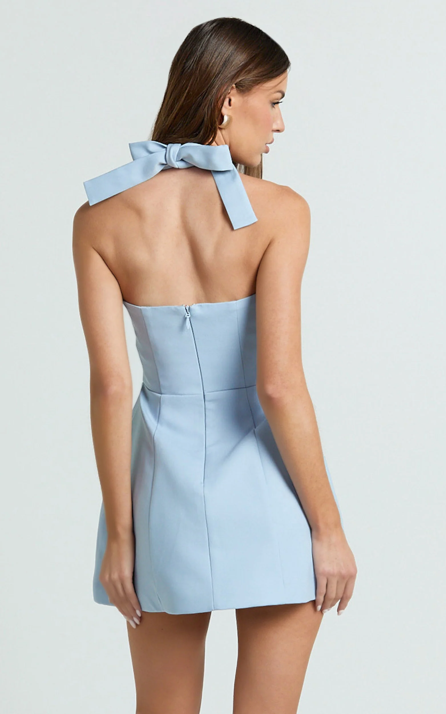 Dante Mini Dress - Halter Neck Tie Tulip Skirt Dress in Soft Blue