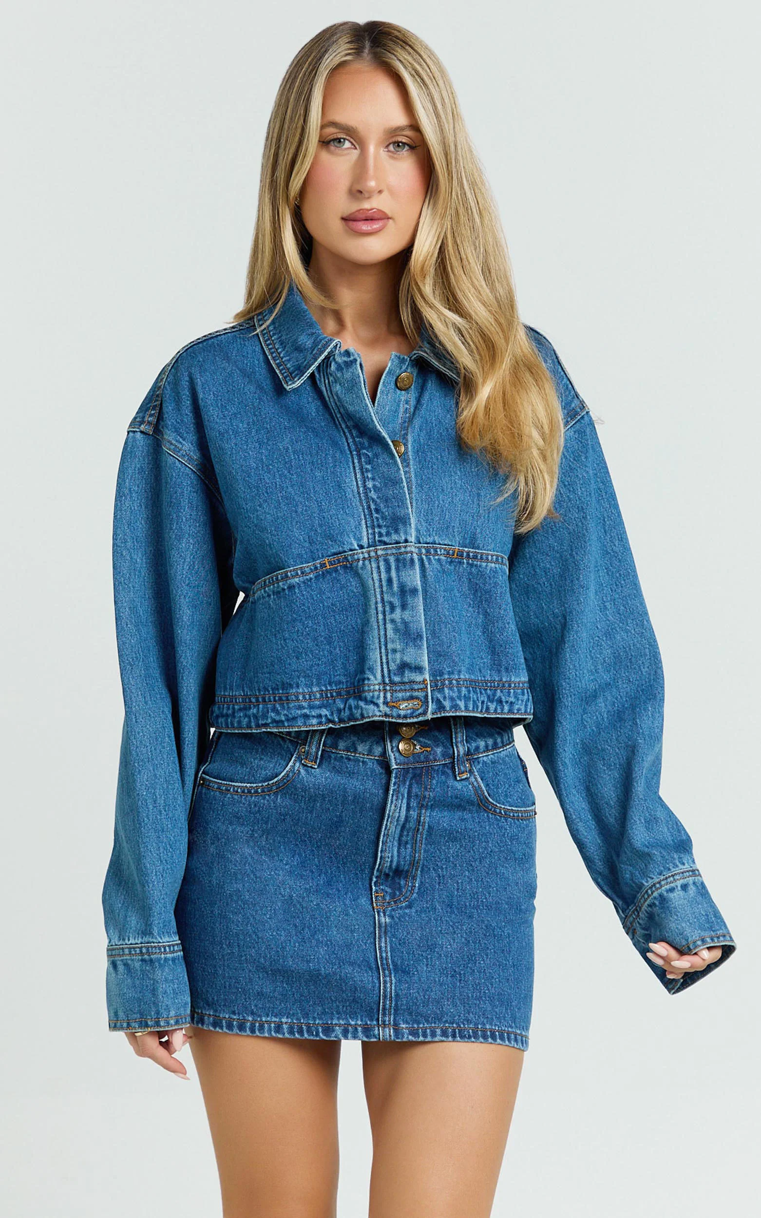 Pamela Jacket - Cropped Boxy Fit Recycled Denim Jacket in Dark Blue Wash