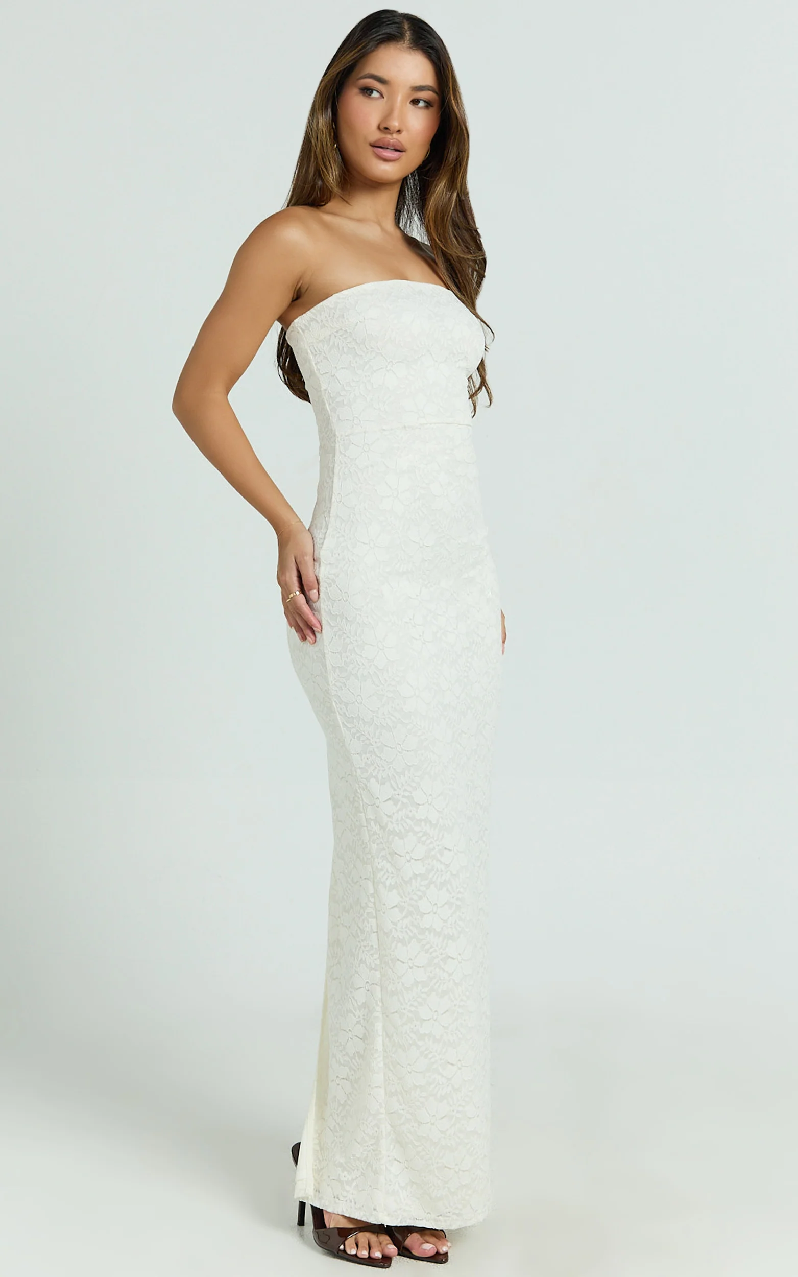 Bec Maxi Dress - Stretch Lace Strapless Dress in Off White