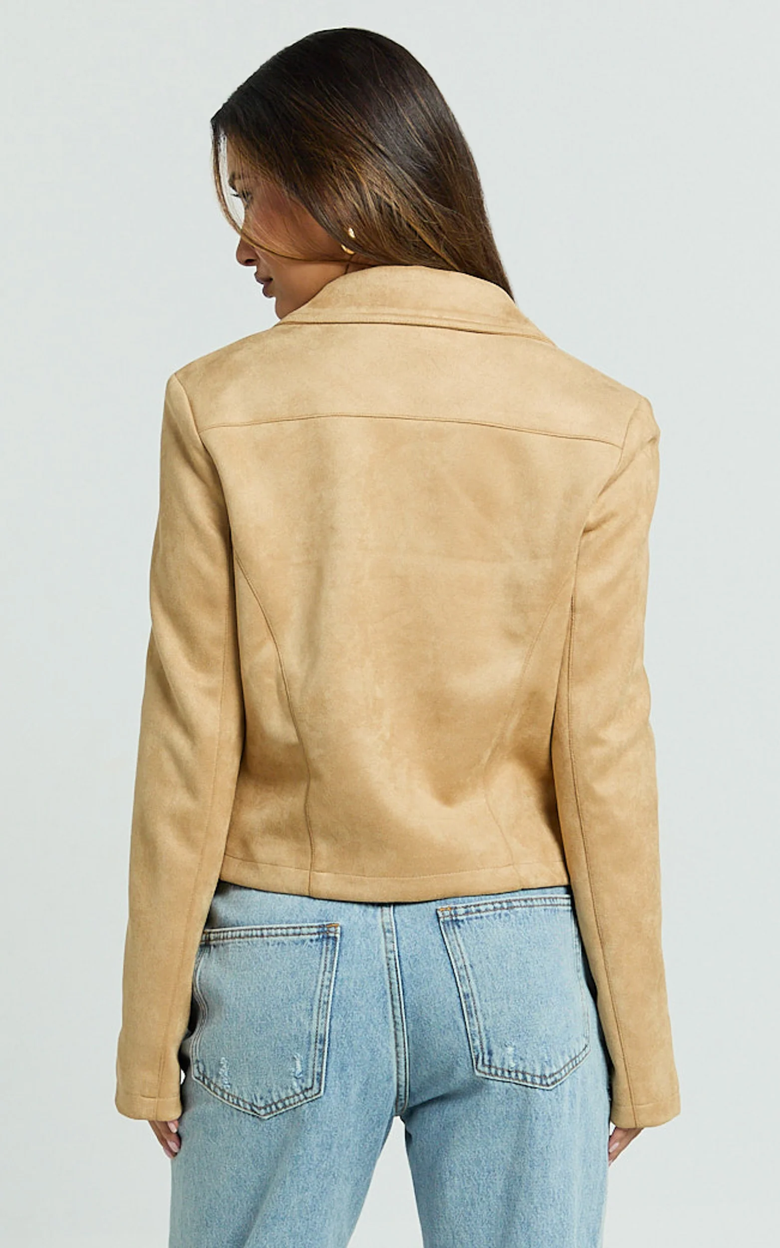 Welmina Jacket - Suede Collared Fitted Jacket in Sand