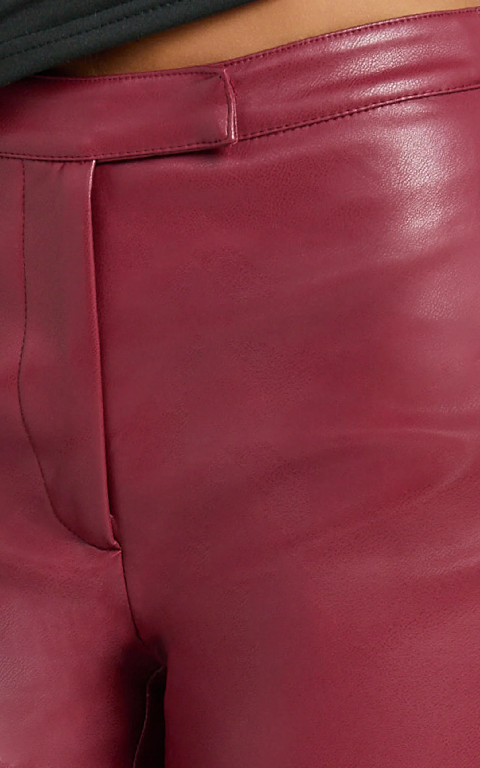 Marzia Pants - Faux Leather Mid Waisted Straight Leg Pants in Wine
