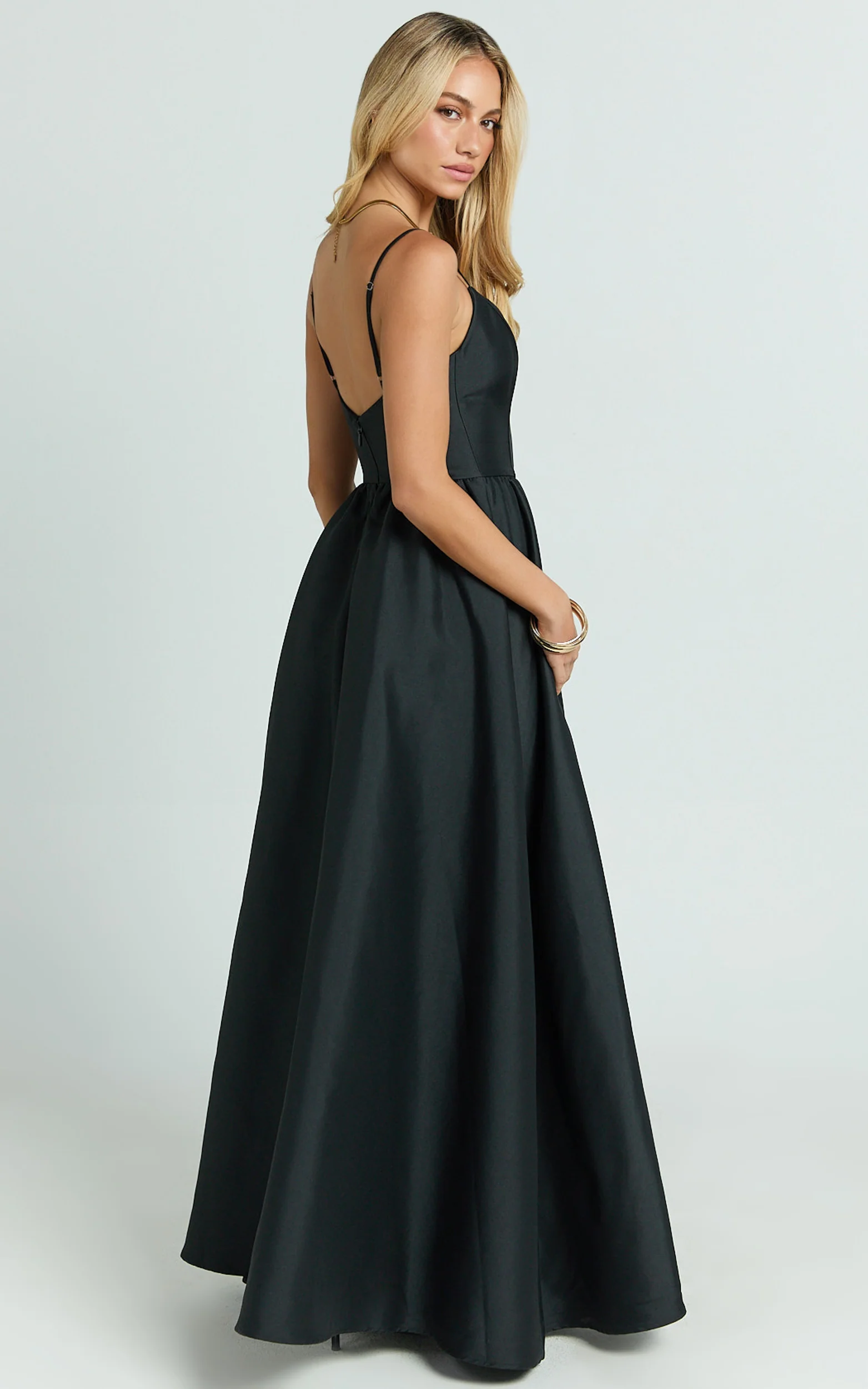 Kali Maxi Dress - Sweetheart Fit And Flare High Split Dress in Black