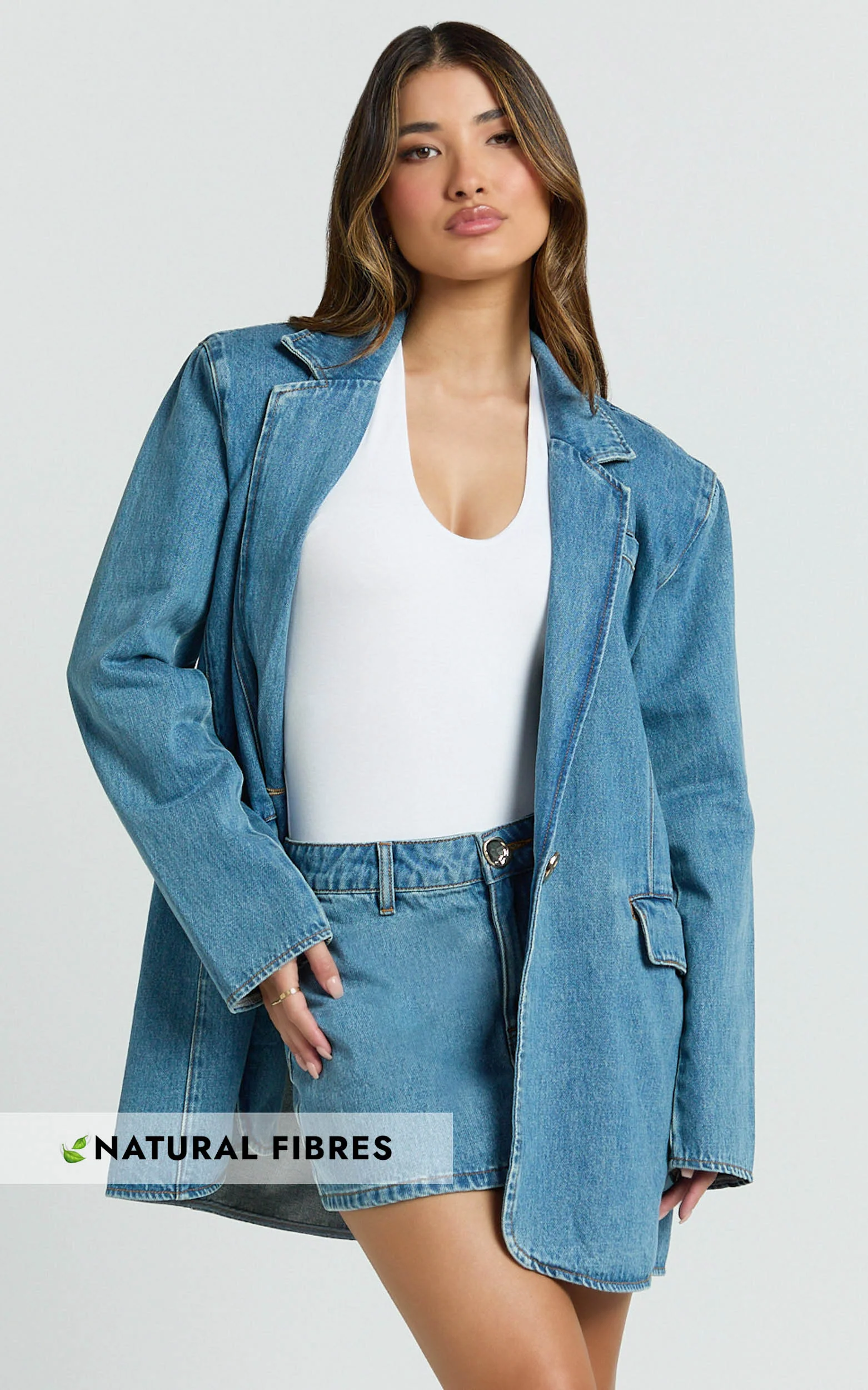 Fabia Jacket - Denim Oversized Blazer in Light Blue Wash