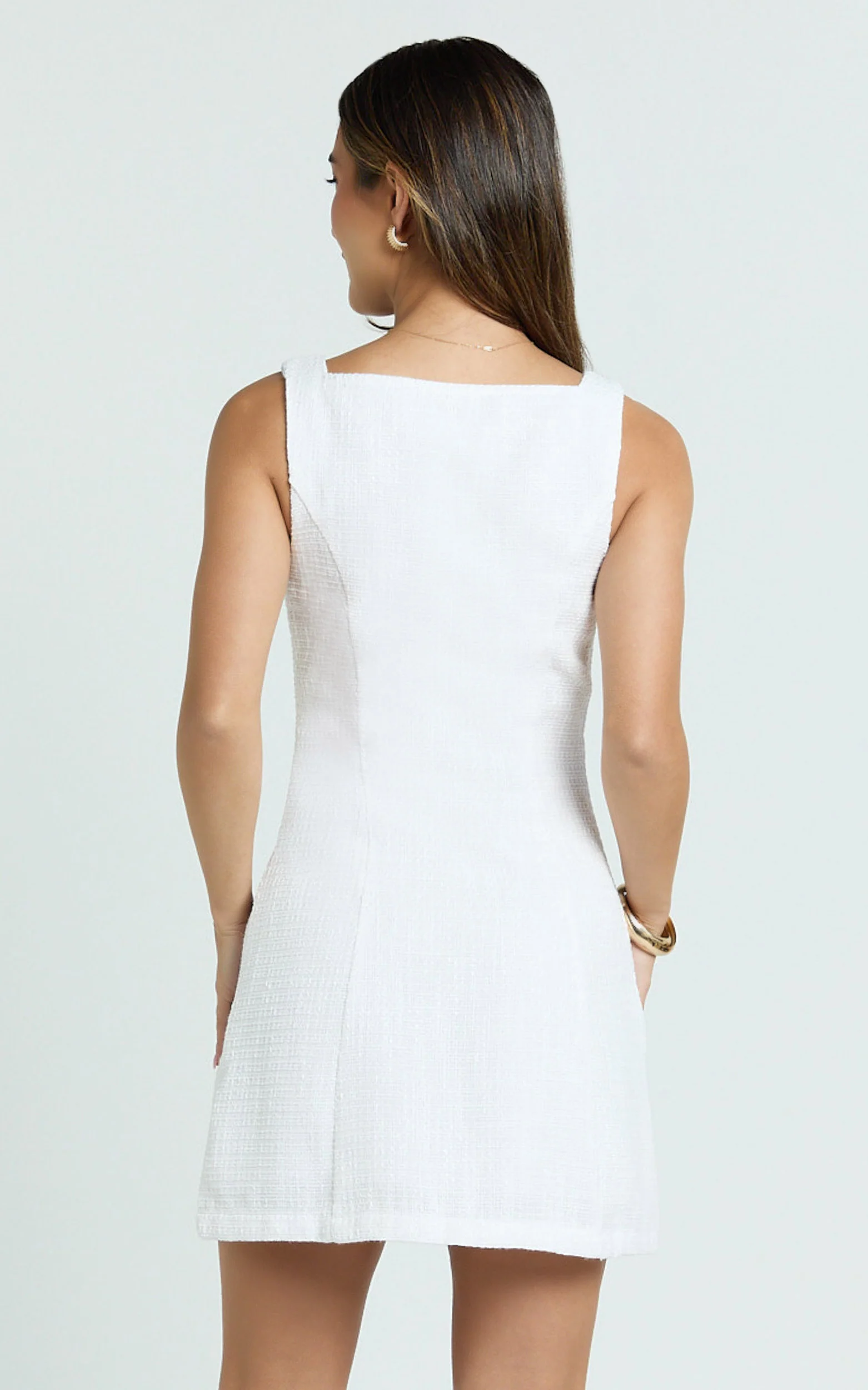Aveline Mini Dress - Structured Button Front Dress in White