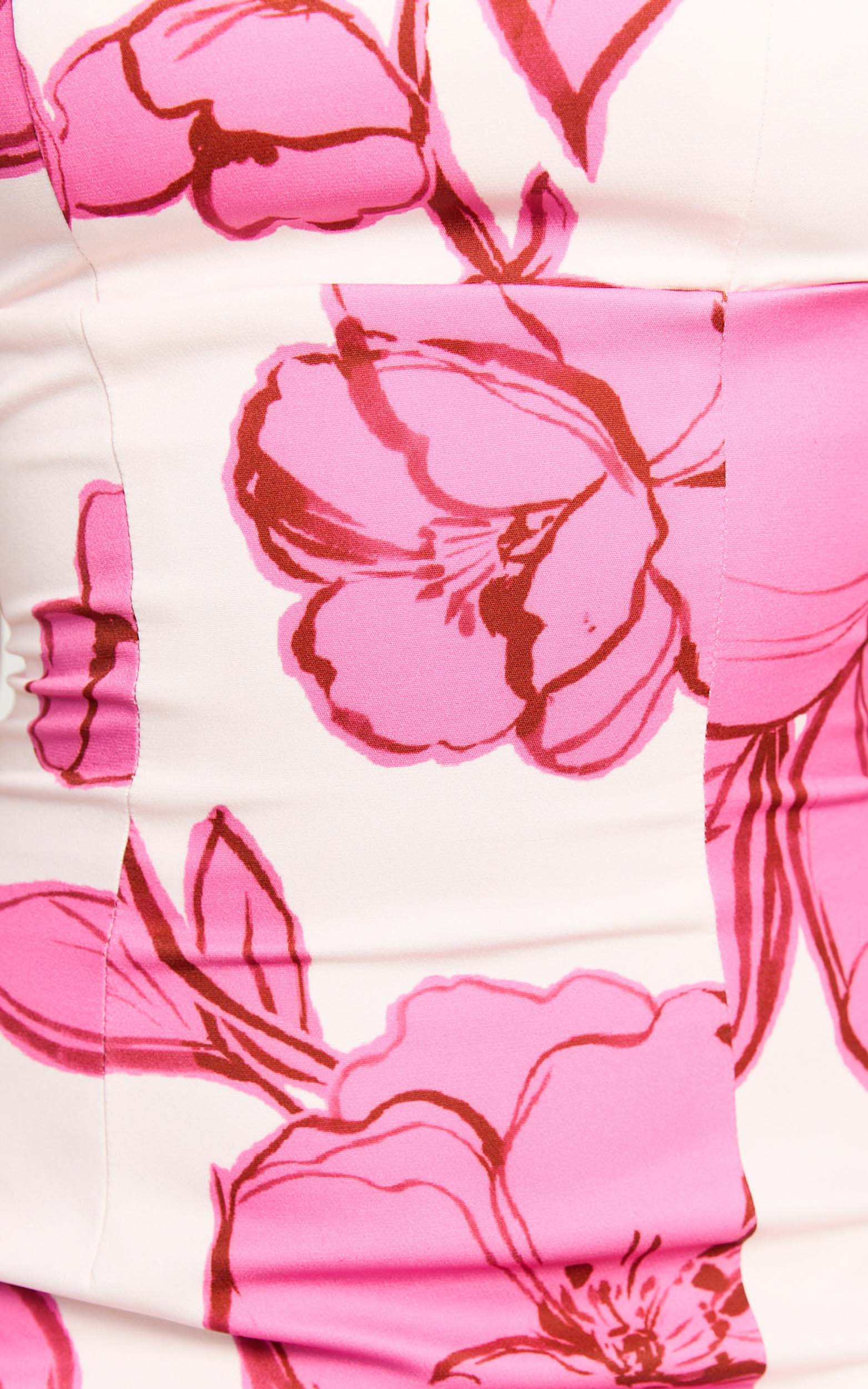 Shantelle Midi Dress - Strapless Bodycon Back Split Dress in Bouquet Di Fiori Print