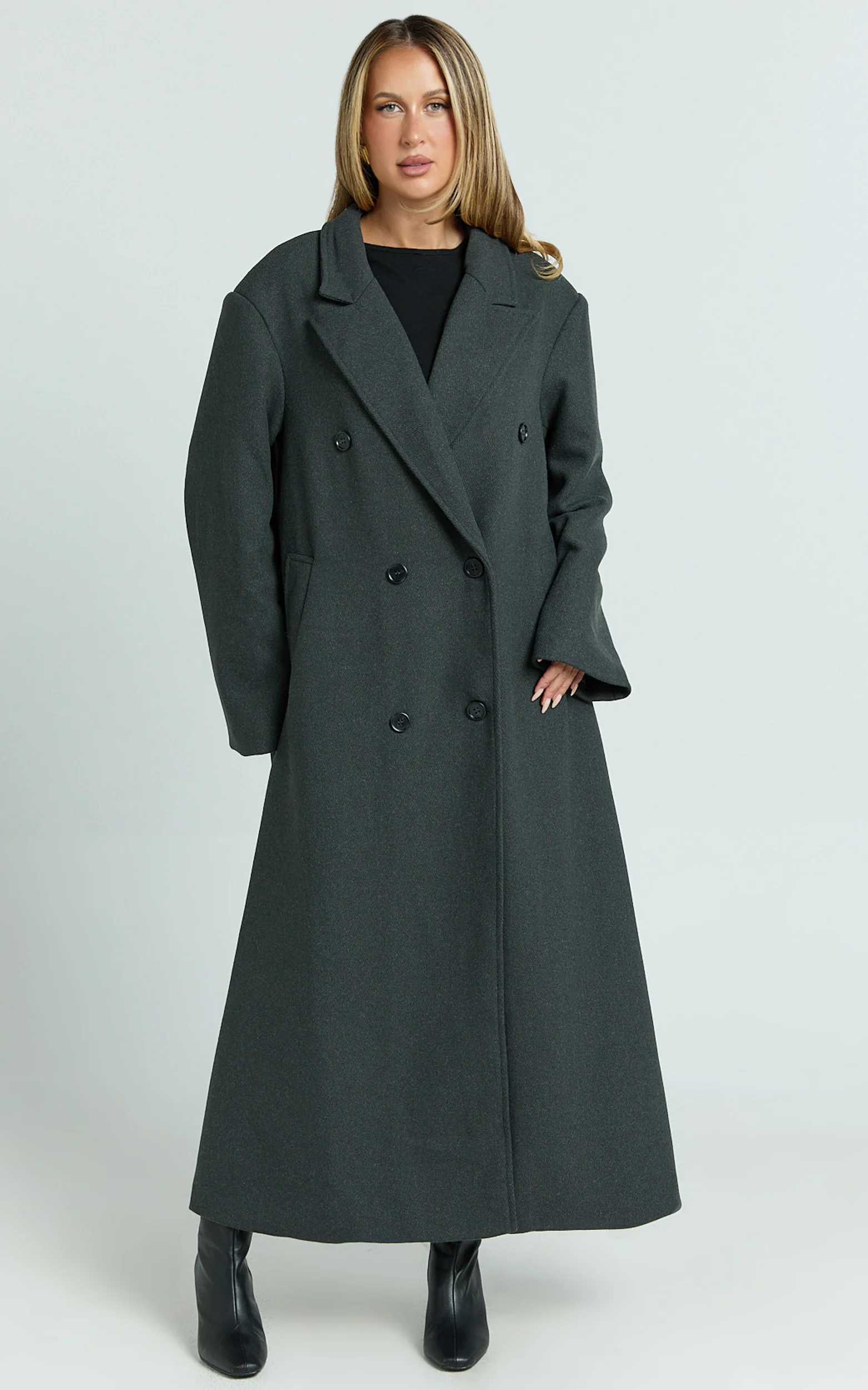 Silvena Coat - Oversized Longline Tailored Coat in Slate Grey