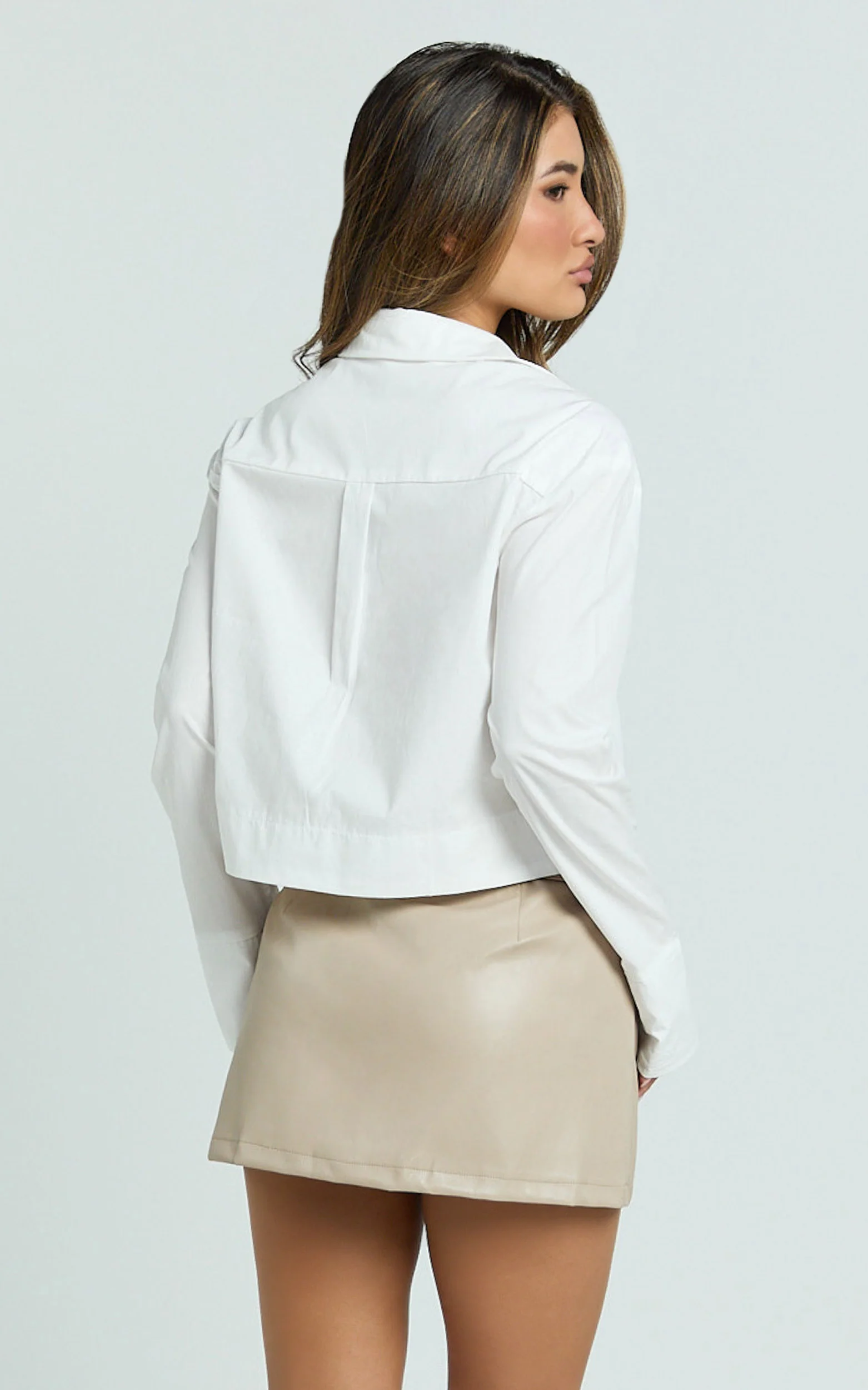 Claudia Top - Long Sleeve Cropped Button Up Top in White