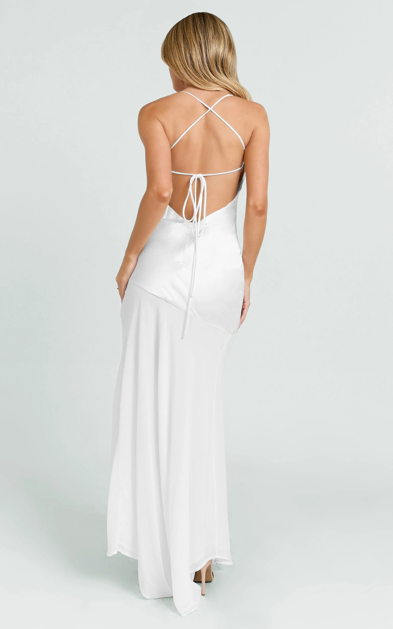 Cassandra Maxi Dress - Scoop Neck Contrast Skirt Slip Dress in White