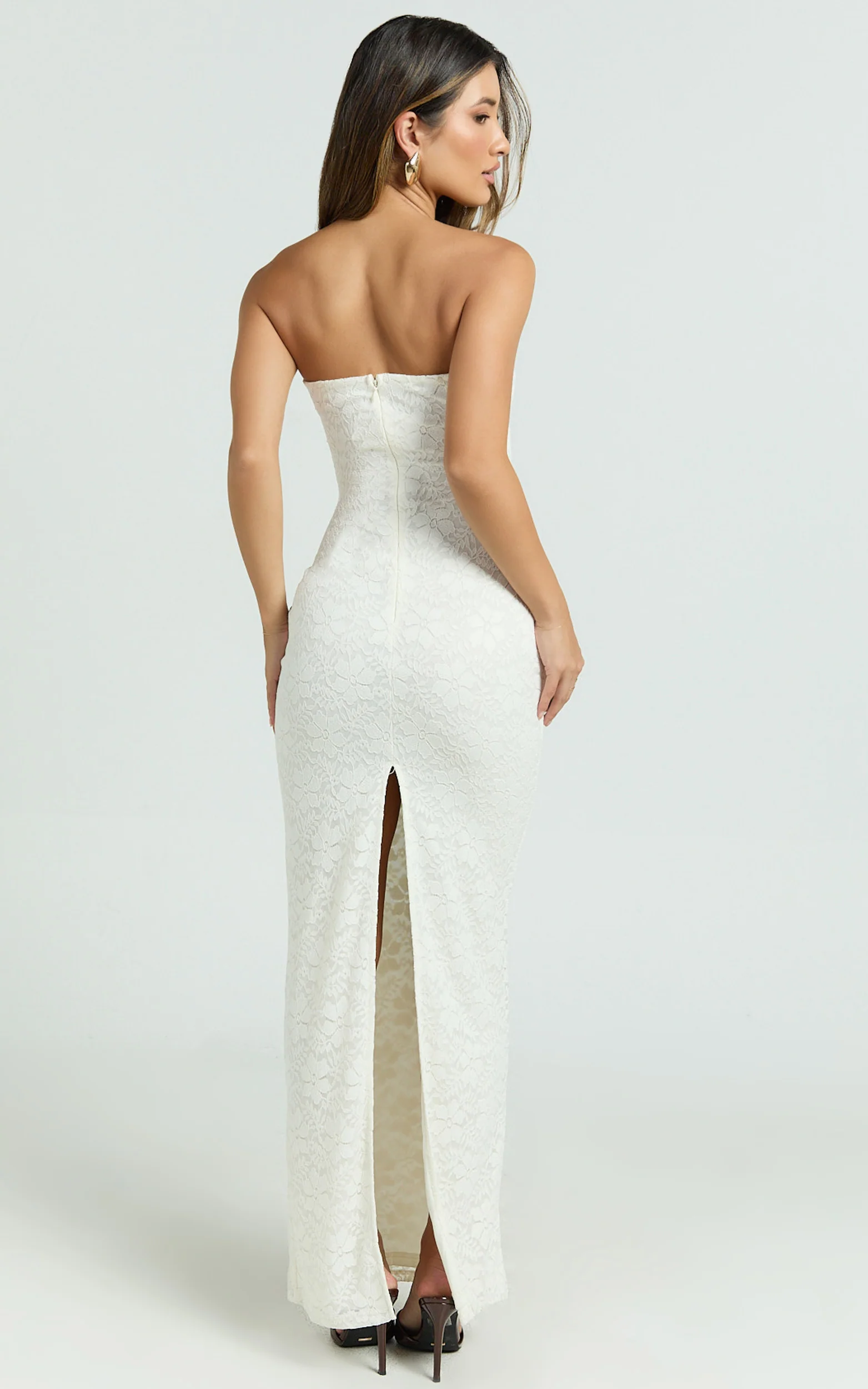 Bec Maxi Dress - Stretch Lace Strapless Dress in Off White