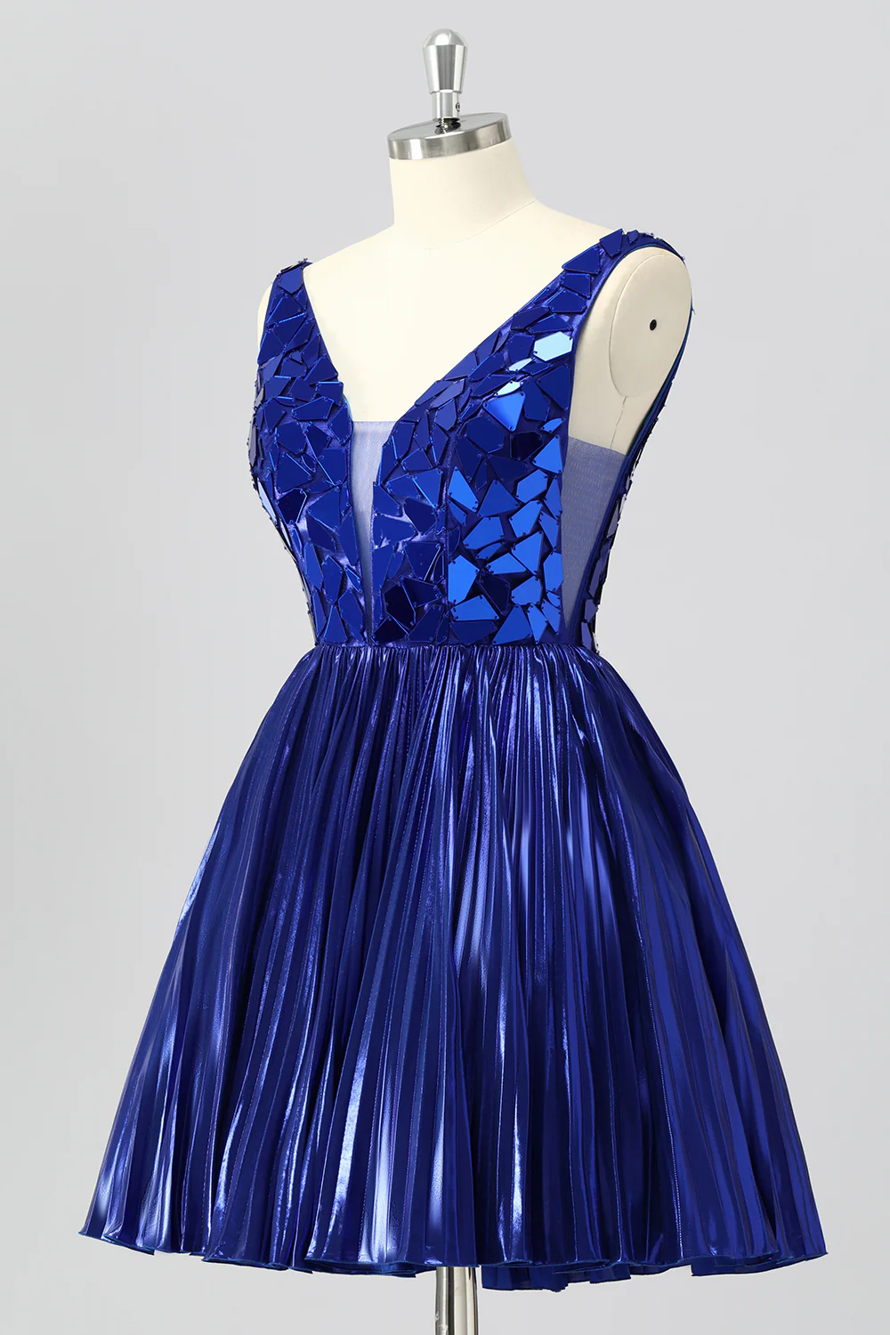 Sparkly Royal Blue Mirror A Line Metallic Short Homecoming Dress