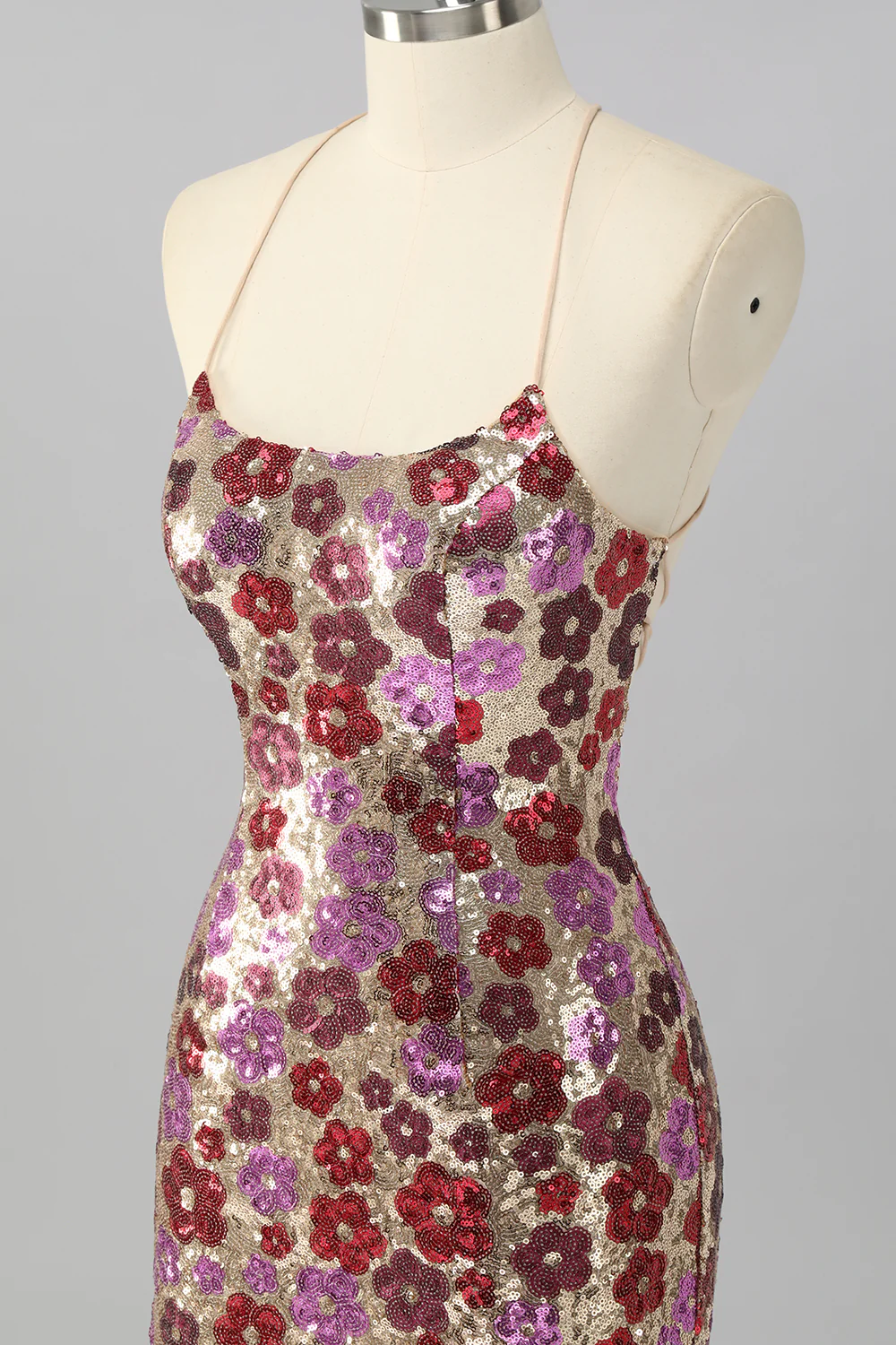 Sparkly Yellow Sequin Floral Backless Tight Short Homecoming Dress