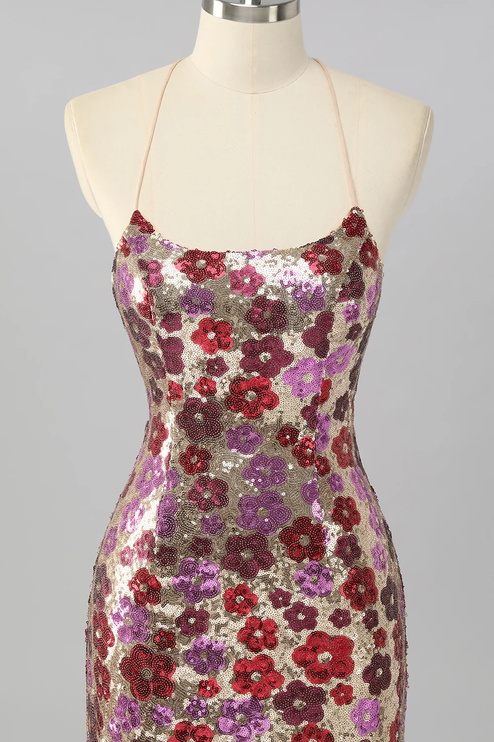 Sparkly Yellow Sequin Floral Backless Tight Short Homecoming Dress