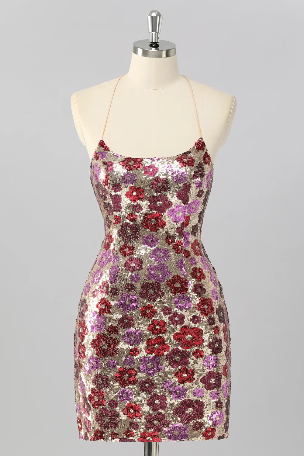 Sparkly Yellow Sequin Floral Backless Tight Short Homecoming Dress