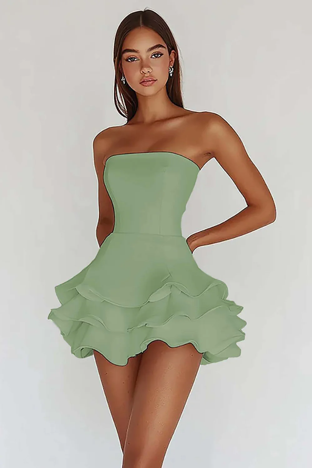 Satin White A Line Strapless Graduation Homecoming Dress with Ruffles