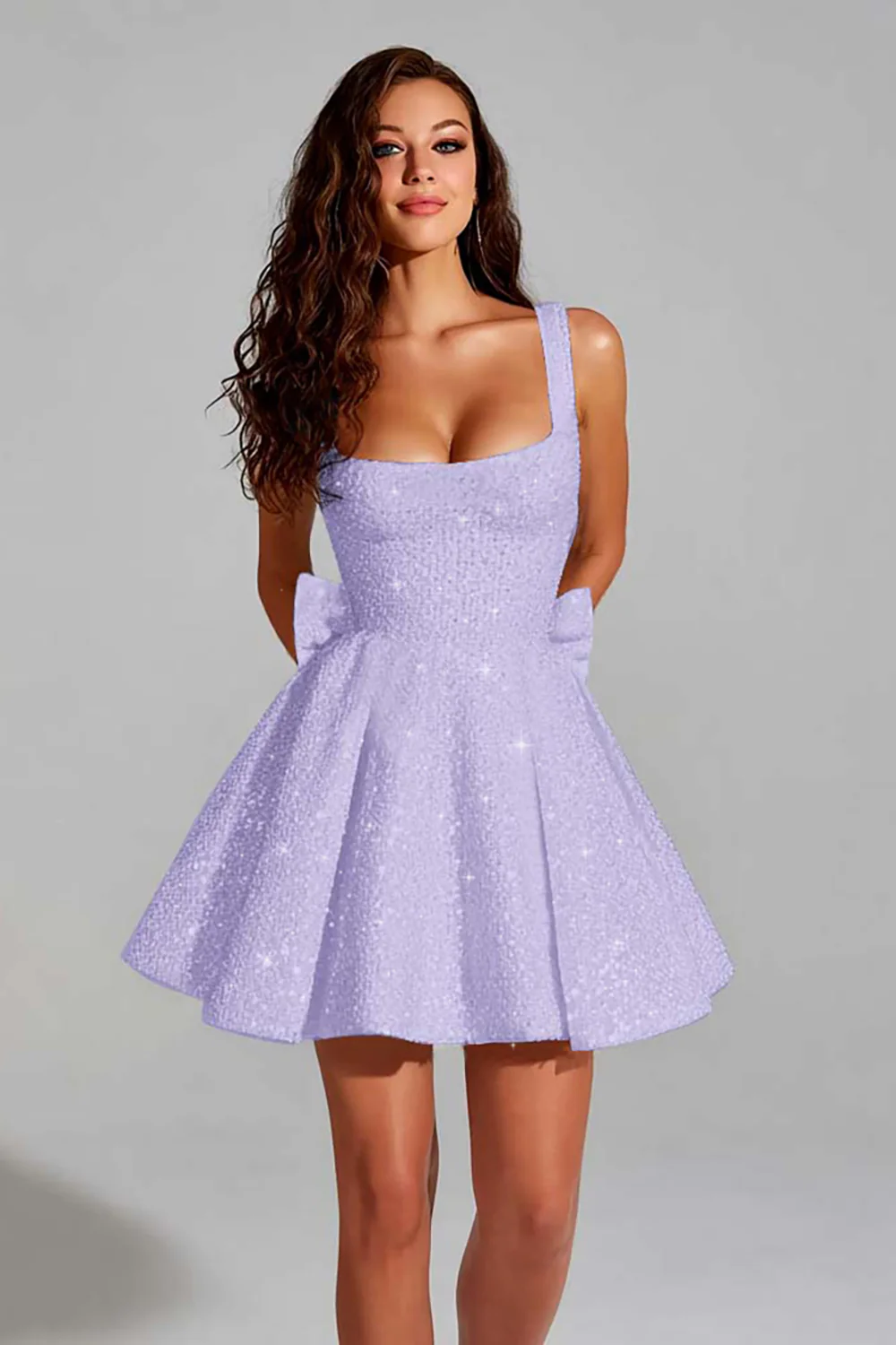 Sparkly Fuchsia Sequin A Line Scoop Short Homecoming Dress with Bow