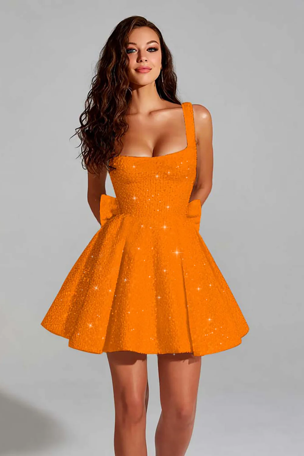 Sparkly Fuchsia Sequin A Line Scoop Short Homecoming Dress with Bow