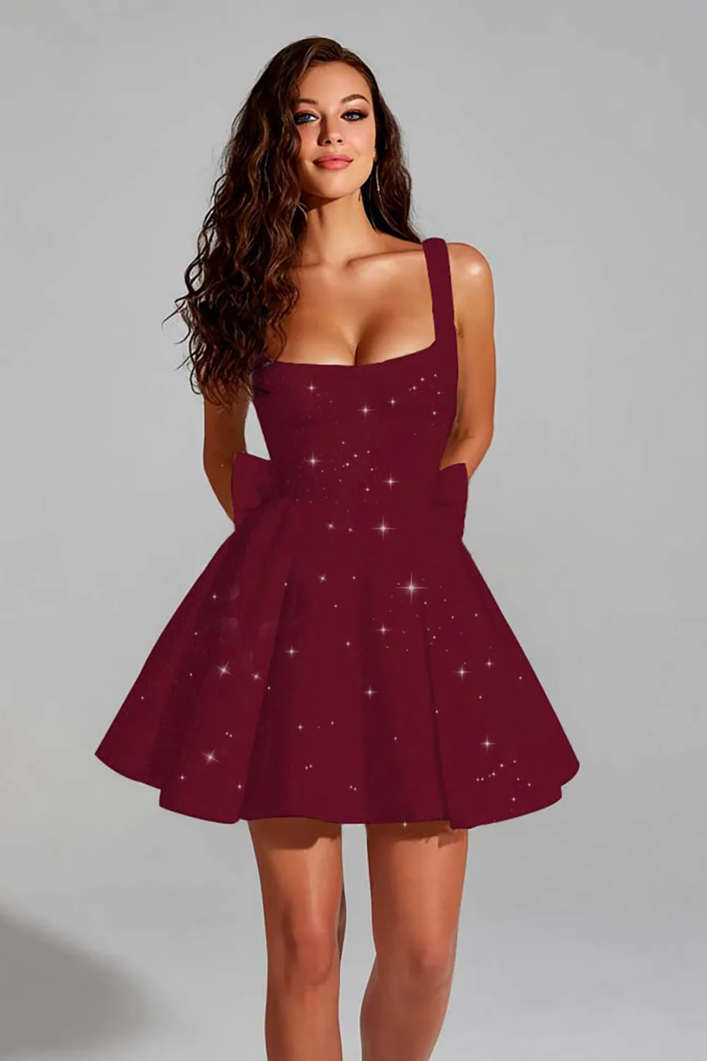 Sparkly Fuchsia Sequin A Line Scoop Short Homecoming Dress with Bow