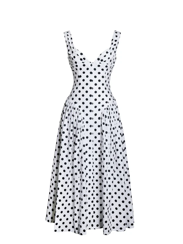 Rahma Polka Dot Drop Waist Midi Cotton Poplin Dress