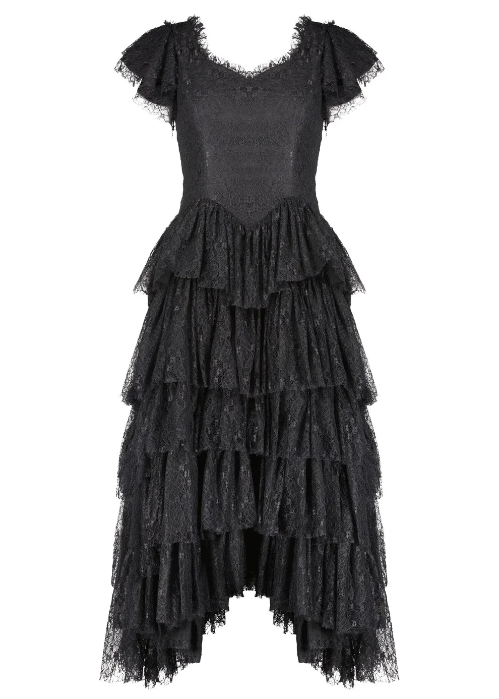 Romantic Ruffle Tiered Lace Midi Dress – Burgundy / Apricot / Black