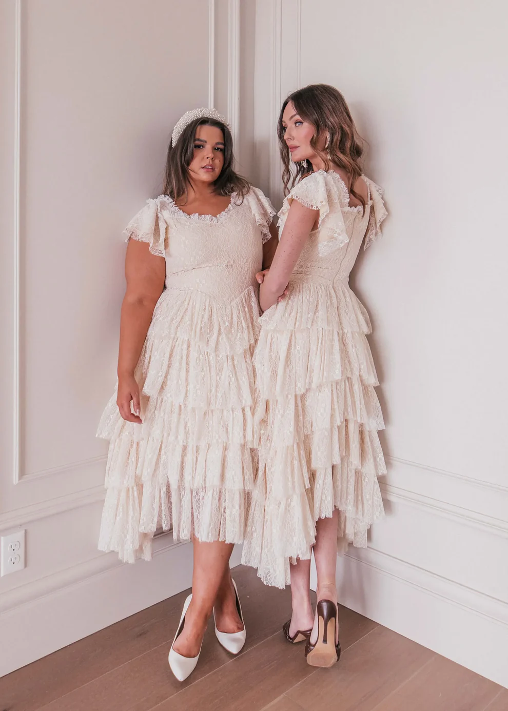 Romantic Ruffle Tiered Lace Midi Dress – Burgundy / Apricot / Black