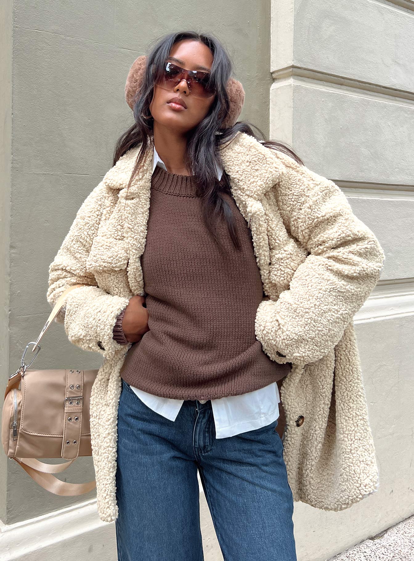 Harmony Balloon Sleeve Knit Sweater – Chic Dark Brown Cozy Pullover