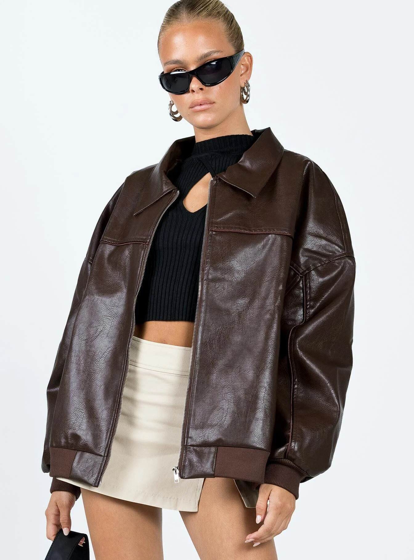 Goldsmith Faux Leather Bomber Jacket – Classic Brown Vegan Leather Outerwear