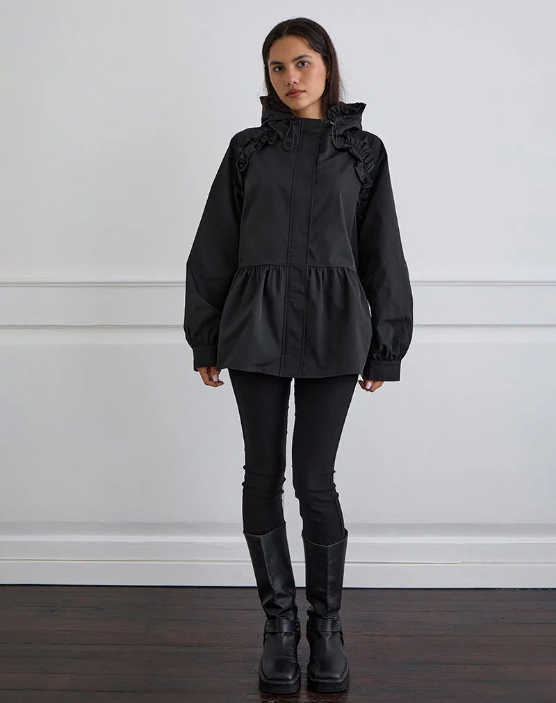 Malcari Peplum Nylon Jacket in Black