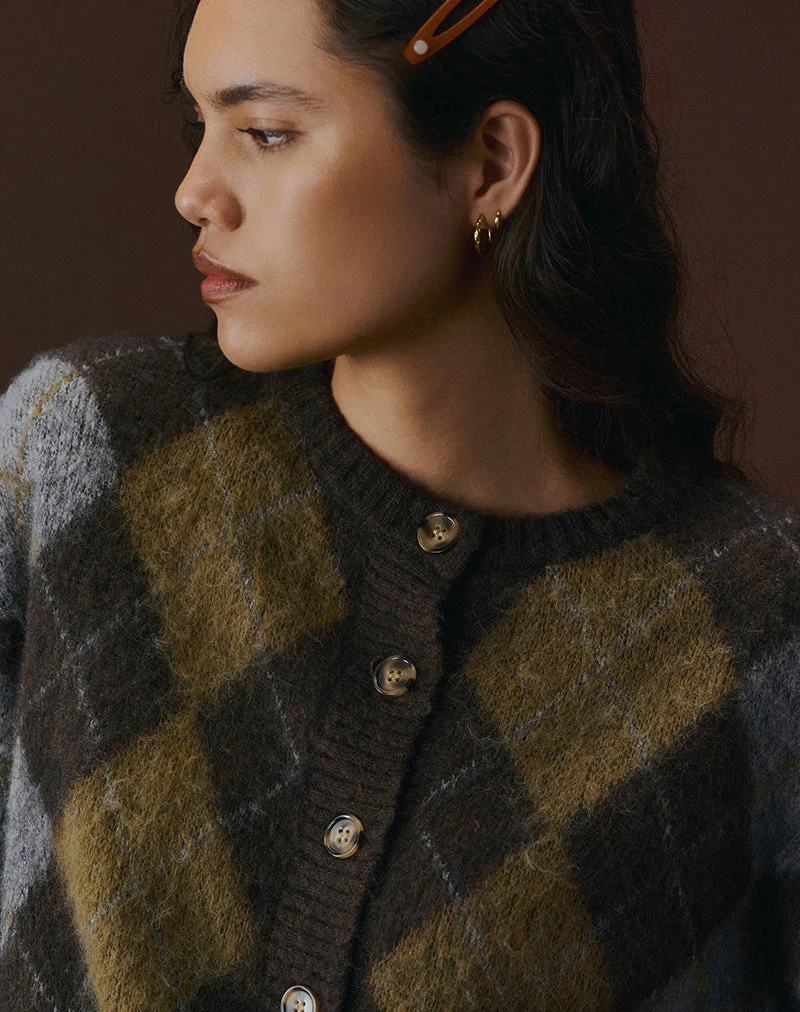 Eliana Cardigan in Knit Argyle Brown