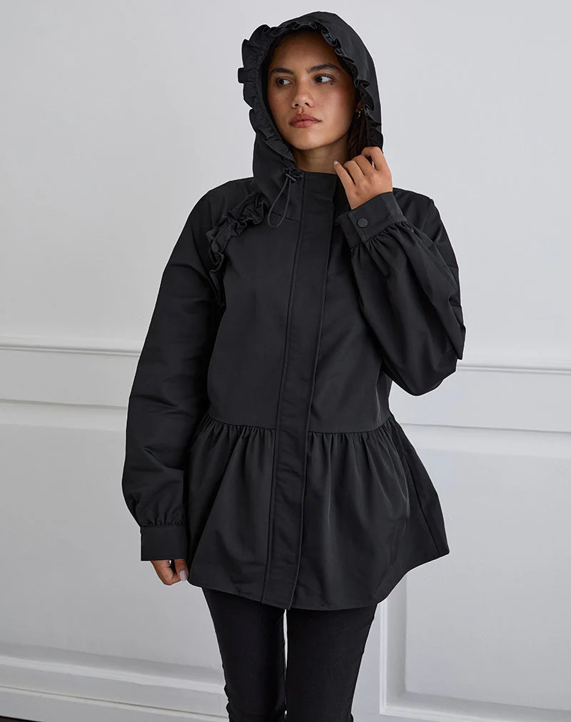 Malcari Peplum Nylon Jacket in Black