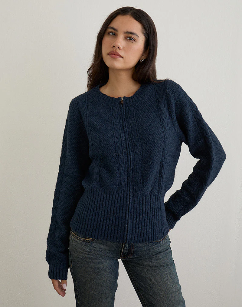 Anitra Cardigan in Cable Knit Navy