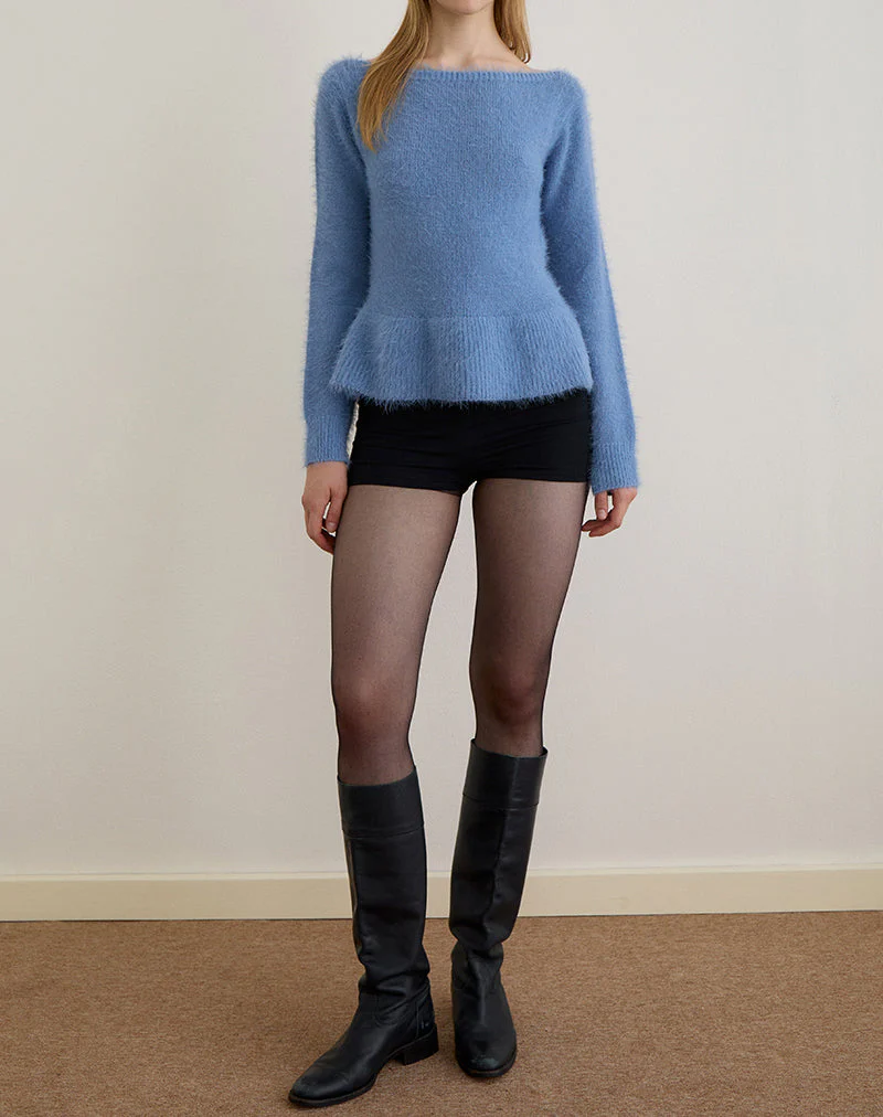 Mizuki Bardot Top in Knit Dusty Blue