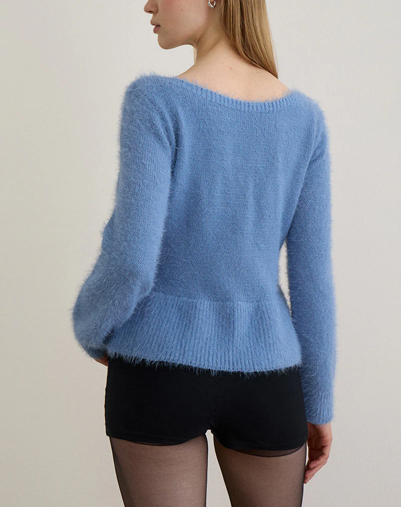 Mizuki Bardot Top in Knit Dusty Blue