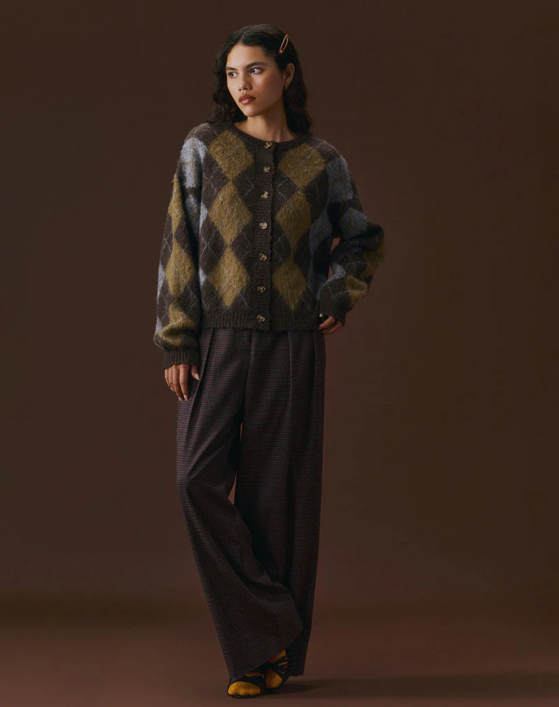 Eliana Cardigan in Knit Argyle Brown