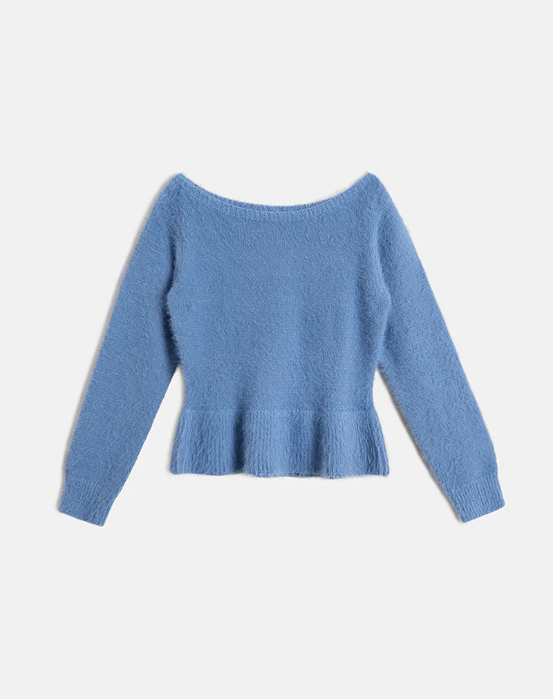 Mizuki Bardot Top in Knit Dusty Blue