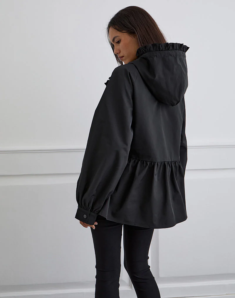Malcari Peplum Nylon Jacket in Black
