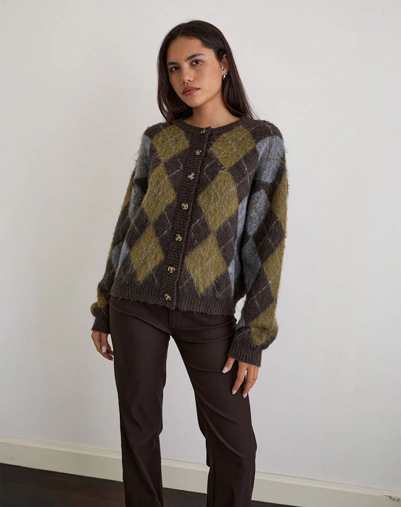 Eliana Cardigan in Knit Argyle Brown