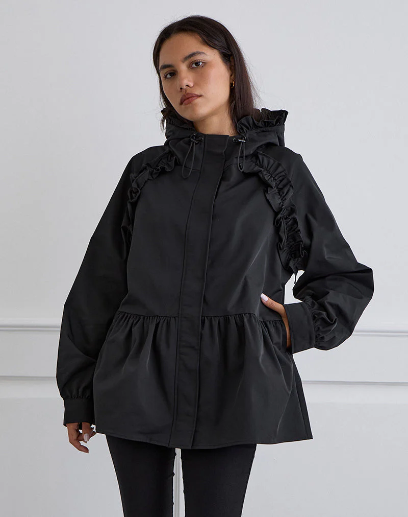 Malcari Peplum Nylon Jacket in Black