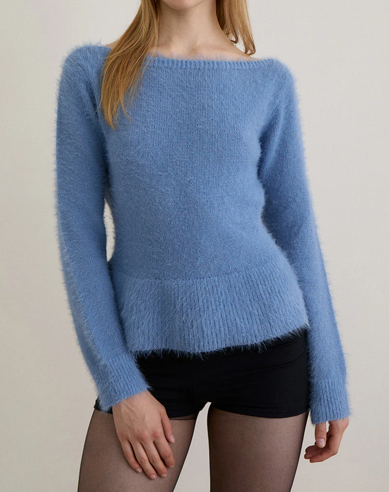 Mizuki Bardot Top in Knit Dusty Blue