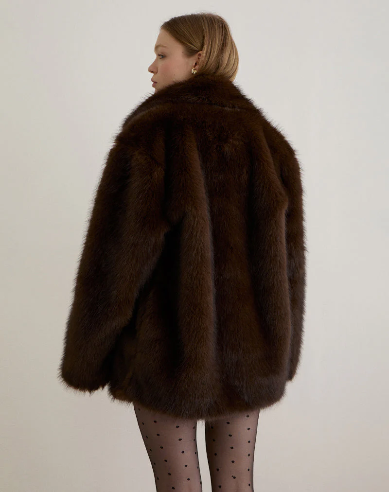 Pepita Jacket in Faux Fur Dark Brown