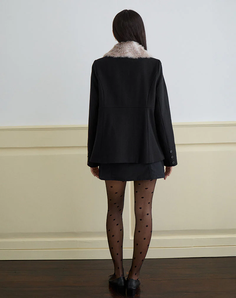 Arsil Double Breasted Coat in Black Wool