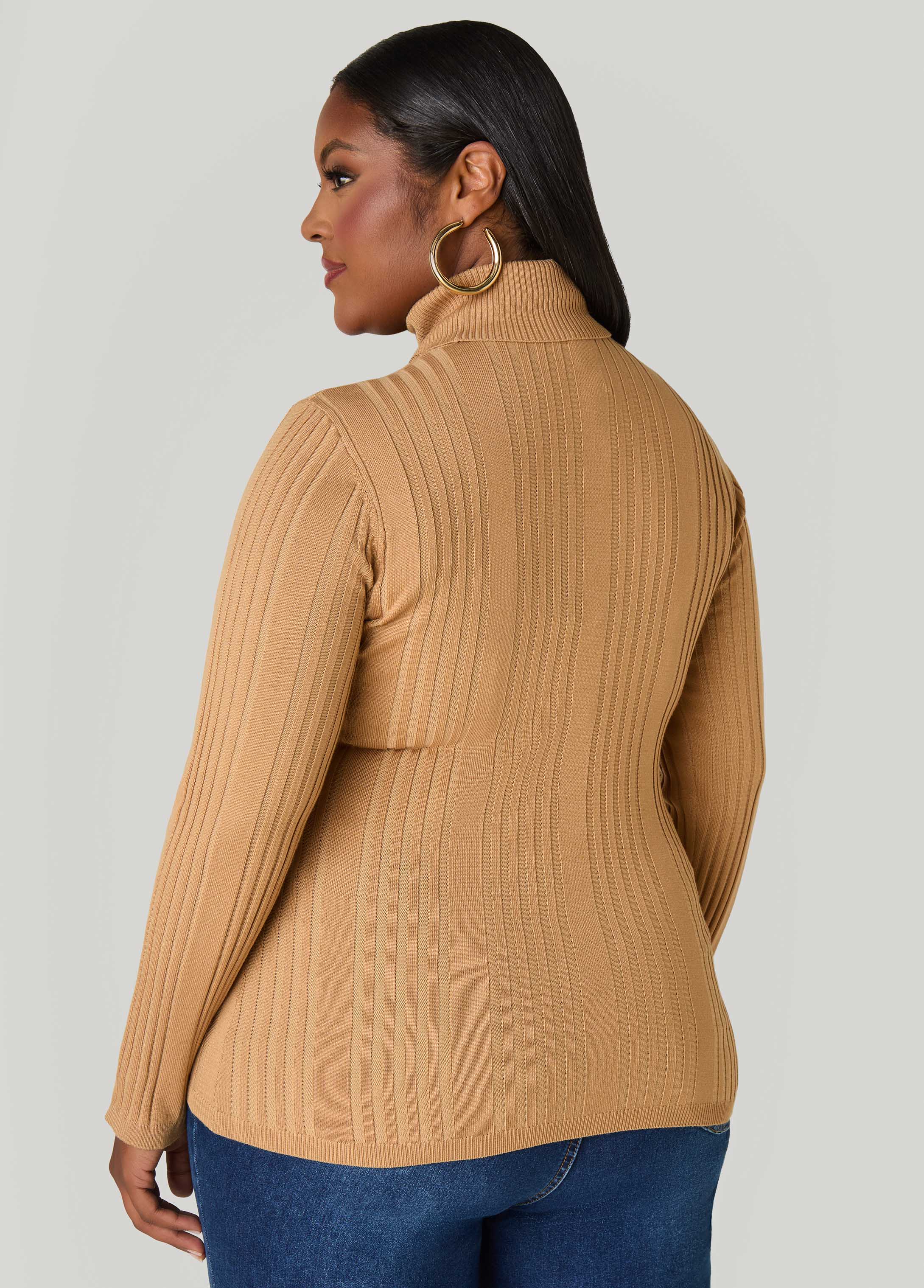 Turtleneck Ribbed Knit Sweater