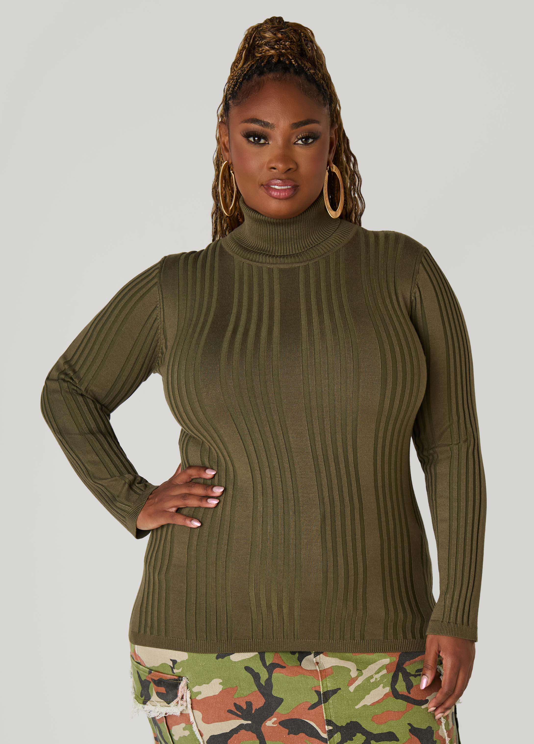 Turtleneck Ribbed Knit Sweater