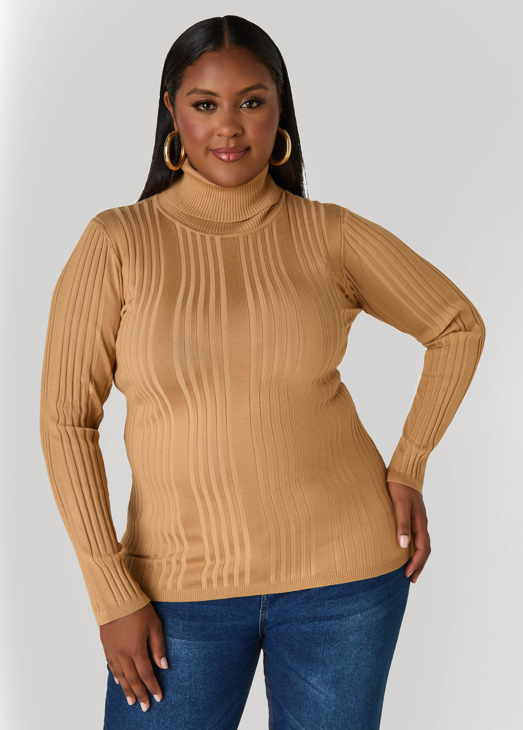 Turtleneck Ribbed Knit Sweater